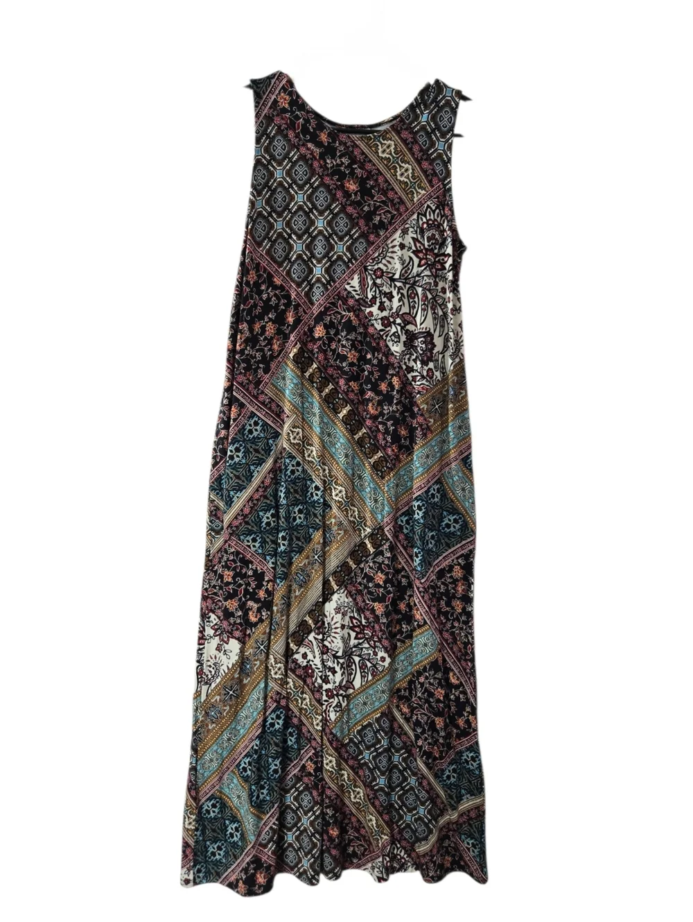 J. Jill Mixed-Print Sleeveless Stretchy Knit Maxi Dress Pockets